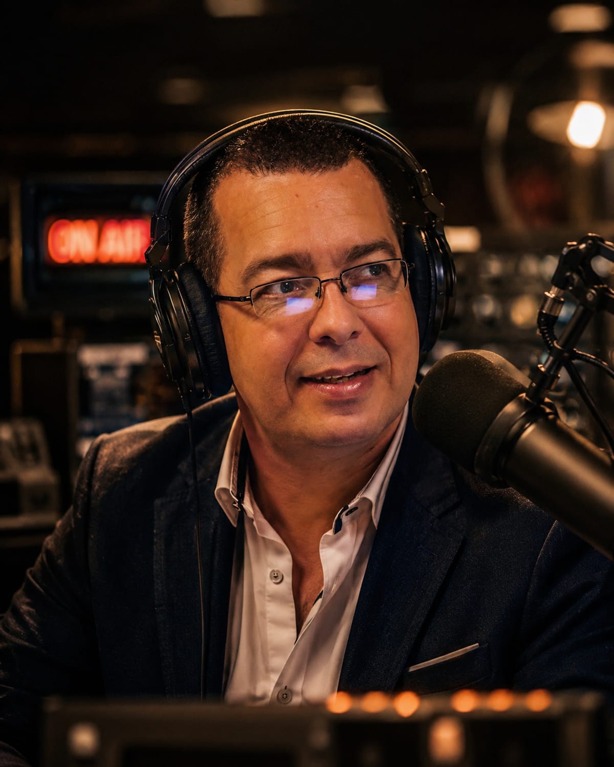 Ricardo Vasconcelos no estúdio da Rádio Sociedade